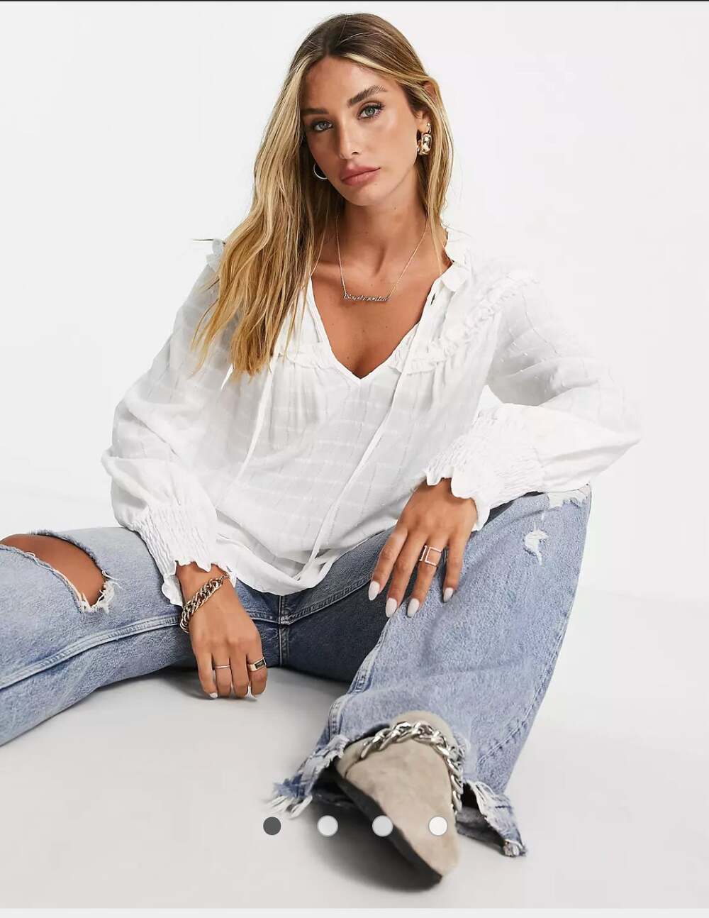 River Island Top Ruffle Bib Blouse Peasant Boho Victorian Cottagecore Size 8
